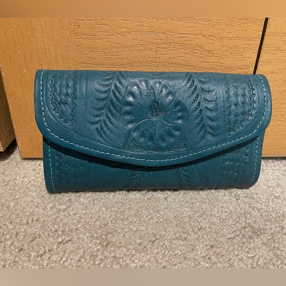 Teal Embossed Leather Wallet